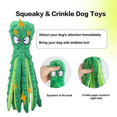 CPYOSN Dog Squeaky Toys Octopus - No Stuffing Crinkle Plush Dog Toys for Puppy Teething, Durable Interactive Dog Chew Toys for Small, Medium and Large Dogs Training and Reduce Boredom, 2 Pack - Image 2