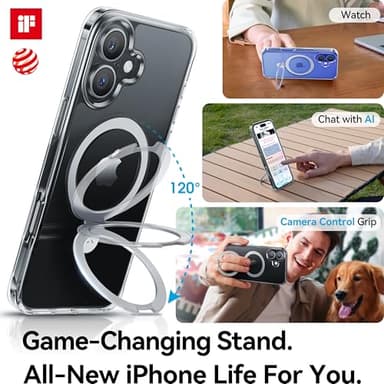 CASEKOO for iPhone 16 Case Clear with Ultra Magnetic Invisible Stand [Compatible with MagSafe] [16FT Military-Grade Protection] Transparent Slim Phone Grip Ring Cover 6.1 inch, Clear - Image 3