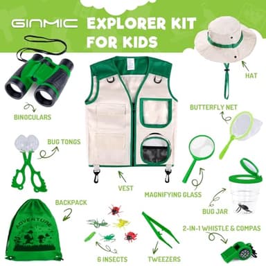 GINMIC Kids Explorer Kit & Bug Catching Kit, 16 Pcs Outdoor Exploration Safari Kit for Kids Camping with Binoculars, Adventure, Hunting, Hiking, Educational Toy Gift for 3-12 Years Old Boys Girls - Image 2