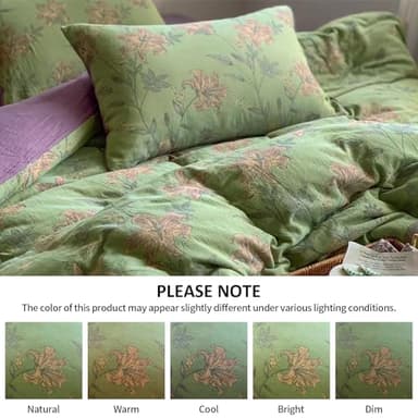 VM VOUGEMARKET Linen Cotton Jacquard Duvet Cover Queen,3 Pcs Yarn-Dyed Textured Duvet Cover Set Green Purple Floral Bedding Breathable, Natural Wrinkled Look-No Comforter - Image 7