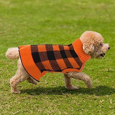 LeLePet Dog Sweater Dress - Turtleneck Pullover Knitwear, Warm Plaid Halloween Sweater for Small to Large Dogs, Yorkies, Orange, M - Image 6