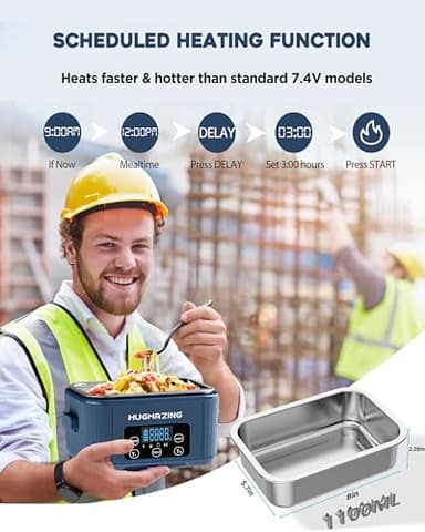 Hugmazing Cordless Electric Lunch Box for Adults, Men & Women – Rechargeable Self-Heating Food Warmer with 1100ML SS Container, Battery-Powered Heated Lunch Box, Perfect for Work and Travel Use - Image 6