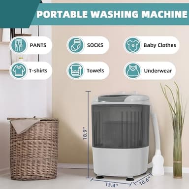 Aurorafy BC-SUS-MINIPWM-GY-1G Portable Mini Washing Machine, White/Gray - Image 2
