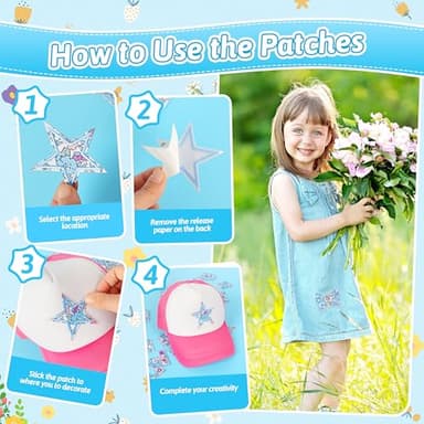 Letter Patches Self-Adhesive for Kids Clothing: Kingsow Blue 60Pcs Flowers Butterfly Letters Patch Stickers A-Z Alphabet Applique - Cute Fabric Letters Patches Stick on Jackets Hats Bags DIY Crafts - Image 4