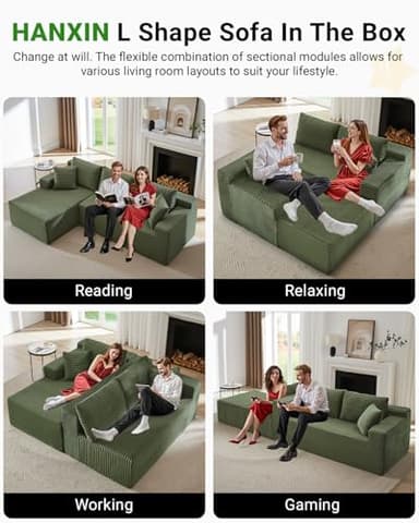 Cloud Sectional Couch,105 Inch Modern Modular Sectional Sofa with Deep Seat,Corduroy Boneless Couches with L-Shape Chaise for Living Room Bedroom,No Assembly Required (Green, Left Facing Chaise) - Image 3