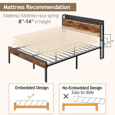 Furnulem Full Bed Frame with LED Lights,Industrial Storage Headboard with Charging Station,USB Port,Under Bed Storage,Wood Platform with Strong Metal Support,No Box Spring Needed, Silent - Image 9