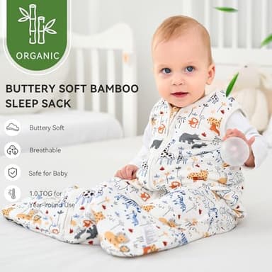 FILLEEP Baby Sleep Sack 6-12 Months Rayon Made From Bamboo 1.0 Tog Soft Wearable Blanket Baby Sleeping Bag for Infant Newborn 2-Way Zipper Toddler Sleep Sacks - Image 2