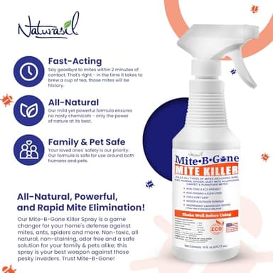 Mite Killer Spray by Mite-B-Gone — Kills Human Mites, Bird, Dust, Spider, Rat, Turkey, Carpet Mites. Treatment for Homes, Furniture, Bedding, Auto & Animals | Non-Toxic | Kid & Pet Safe | 16oz Spray - Image 3