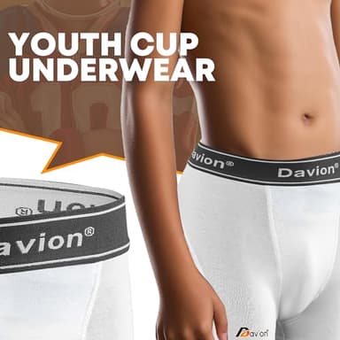 Davion 2-Pack Boys Underwear with 1 Soft Protective Athletic Cup Youth Briefs for Football, Baseball, Lacrosse(White-M) - Image 6