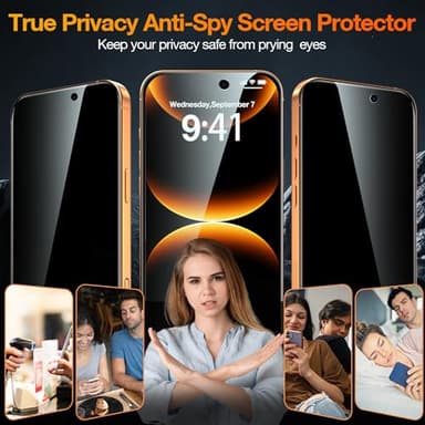 YMHML 3 Pack for iPhone 17 Pro Max Privacy Screen Protector Tempered Glass + 1 Set Camera Lens Protector, 25°Anti Spy, [Top 9H+ Military Grade Shatterproof] [Bubble Free, Auto-Dust Removal] - Image 2