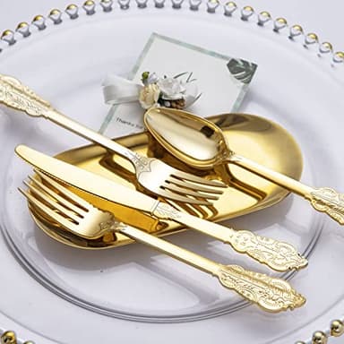BUCLA 600 Pieces Gold Plastic Silverware - Plastic Gold Utensils - Heavyweight Disposable Cutlery - 200 Forks, 200 Spoons, 200 Knives - Image 5