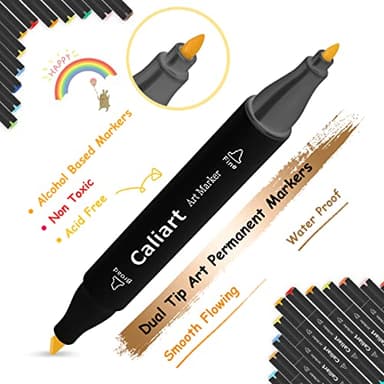 Caliart Markers, 100 Colors Dual Tip Art Markers Sketch Pens Permanent Alcohol Based, with Case for Adult Artist Halloween Drawing Sketching (Black Barrel) - Image 3