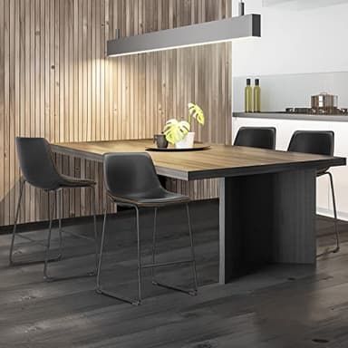 Bar Stools Set of 2, Counter Height Bar Stools with Back, 26 inch Armless Industrial Faux Leather Barstools with Metal Legs and Footrest, Modern Dining Chairs for Home Kitchen Island, Black - Image 2