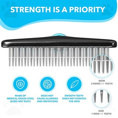 DOGI Deshedding Brush - Undercoat Rake for Dogs, Cats, Matted, Short, Long Hair Coats - Double Row Stainless Steel Pins - Reduce Shedding by 90% (Blue) - Image 4