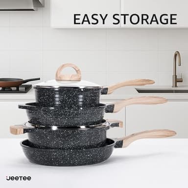 JEETEE 36Pcs Pots and Pans Set Non Stick, Cookware Set Non toxic Kitchen Healthy Induction Cooking Set W/Griddle, Sauté Pan, Baking Trays & Pancake Rake (PFOA, PFAS, PFOS Free) - Image 5