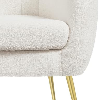 Yaheetech Sherpa Fabric Accent Chair, Modern Cozy Vanity Chair with Gold Metal Legs, Boucle Fabric Armchair with Removable Seat Cushion for Living Room Bedroom Office Guest Room, Ivory - Image 10