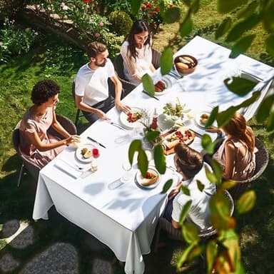 WEALUXE White Table Cloths for 6 Foot Rectangle Tables, 2-Pack, 60x102 inches, Water, Stain and Wrinkle Resistant, 200 GSM Washable Poly Fabric Tablecloths Rectangular, Elegant and Durable - Image 7