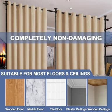 Room Divider, No Drilling Curtain Rod for Room Separation, 4-10ft (H) 28-114inch(W) Adjustable Heavy Duty Floor to Ceiling Tension Rod Wall Dividers Temporary Privacy Separator Window Rods Matte Black - Image 3