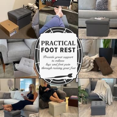 LINMAGCO Ottoman Storage Ottoman with Storage Small Foot Rest Stool Under Desk Stool Short Folding Footrest Linen Cloth Dark Gray 16X12X12IN - Image 3
