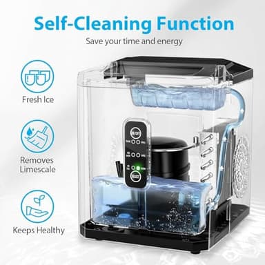 Aeitto Ice Makers Countertop, 9 Ice Cubes Release in 6 Mins, 26Lbs/24H, 2 Sizes of Bullet Ice Machine,Self-Cleaning Portable Ice Maker with Ice Scoop and Basket for Home Kitchen Office RV Bar, Black - Image 5