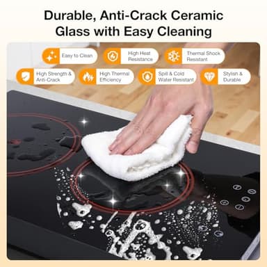 BLITZHOME Electric Stove Top 2 Burner, 12inch Electric Cooktop, Built-in Ceramic Cooktop with 9 Power Levels/Timer/Child Safety Lock/Touch Control/Overheat Protection, 220-240V, Hard Wire, No Plug - Image 8