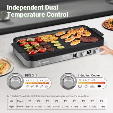 AMZCHEF Double Induction Cooktop with Removable Griddle Pan Non-stick, 1800W 2 burner Portable Induction Stove With Sensor Touch 9 Power Levels, 99 Min Timer, Iron Grey - Image 6