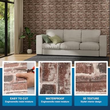 40PCS 3D Wall Panels Peel and Stick Faux Brick Wall Panels Self-Adhesive 3D Brick Wallpaper Foam Stone Wall Panel for Bedroom, Kitchen, Home Decor - Image 4