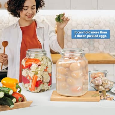 2 Pack 1 Gallon Square Super Wide-Mouth Glass Jars with Airtight Lids - Glass Storage Jars with 2 Measurement Mark - Canning Jars with Large Capacity, Sturdy For Canning, Overnight Oats, 4200 ML - Image 3