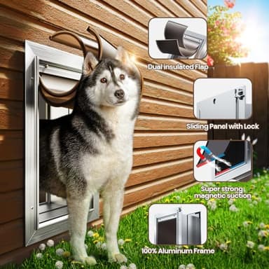 VOSOIR Dog Door for Wall, Large Doggie Door, Heavy Duty Pet Door with All Aluminum, 2 Magnetic Flaps, Wide Telescoping Tunnel, Sliding Lock Panel Doggy Door for Exterior Wall (Pets Up to 110 LB) - Image 3
