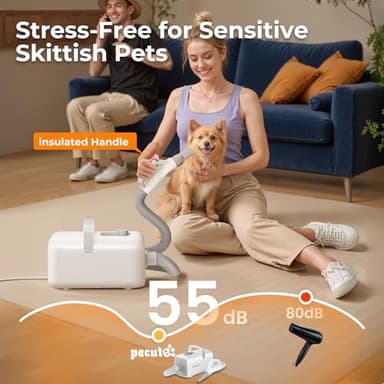 Pecute High-Velocity Dog Hair Dryer, Dog Blow Dryer with Adjustable Speed & Temp, Cool-Warm-Hot Cycle Mode, 4 Nozzles, Soft Noise Pet Dryer for Grooming, Heat Resistant Hose, 6.5ft Cord - Image 5