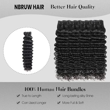 Human Hair Bundles 20 22 24 26 Inch Deep Wave Bundles Human Hair 12A 4 Bundles Human Hair 100% Unprocessed Virgin Deep Curly Human Hair Bundles Deals Real Human Hair Extensions Natural Black - Image 3