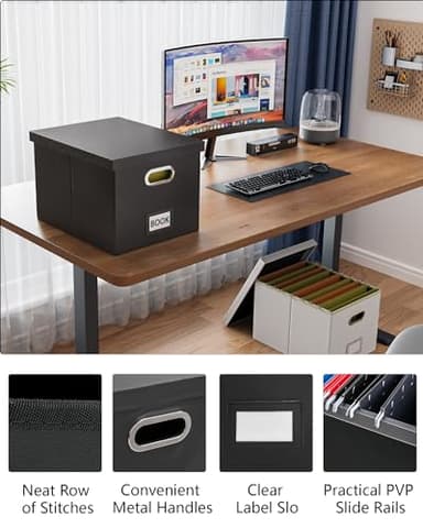 2 Pack File Storage Organizer Box, Portable Filing With Lid, Fit for Letter/Legal Folder Storage, Black (Leather) - Image 5
