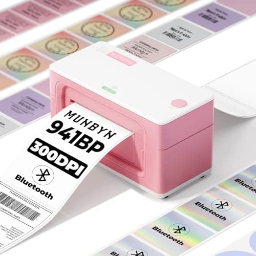 MUNBYN Bluetooth Thermal Label Printer 941B, Wireless 300DPI 4x6 Shipping Label Printer for Small Business, Compatible with Windows, Mac, iPhone, Android, PC, Ebay, Amazon, Shopify, Etsy, USPS (Pink) - Image 1
