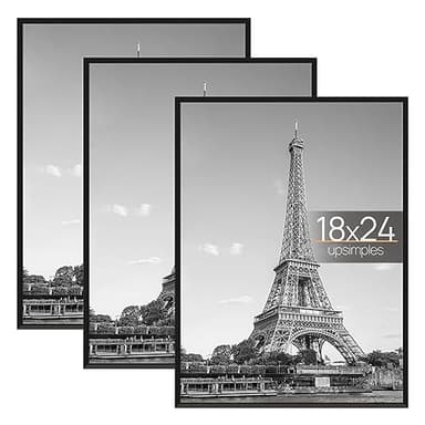 upsimples 18x24 Picture Frame Black 3 Pack, Scratch-Proof Poster Frames 18 x 24 for Photo Gallery - Slide-In Strips, Horizontal or Vertical Wall Mounting - Image 1