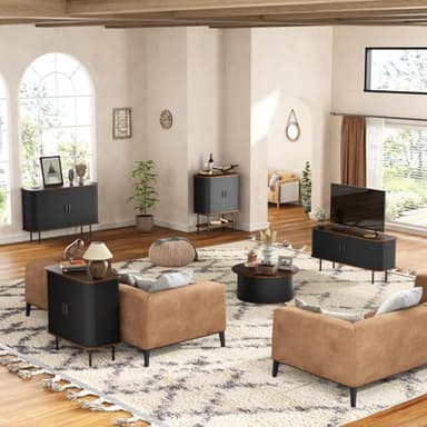 47''W x 32''H Storage Cabinet, Fluted Sideboard Buffet Cabinet with Storage, Console Table Credenza with Tambour Slatted Sliding Doors and Shelves for Living Room, Kitchen, Black - Image 8