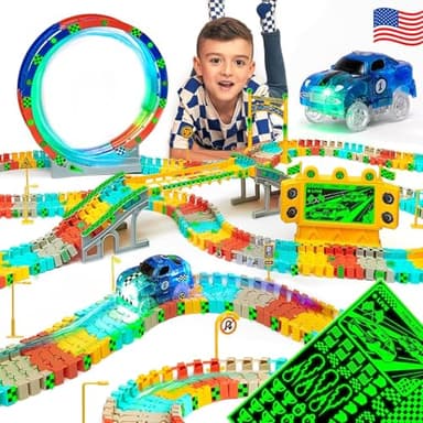 JITTERYGIT Race Track Glow in The Dark Magic Toy Set, Kids Light Up Flexible Car Tracks - Best Birthday Gift for Boys Girls and Toddlers 3 4 5 6 7 8 Year Old - Image 1