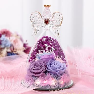 Tiaronics Mothers Day Rose Gifts for Women, Large Angel Figurines with Real Roses, Preserved Real Flower Rose for Her-MultiPurple - Image 5