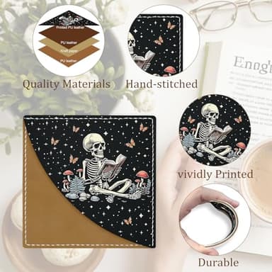 Icycay Skeleton Book Corner Bookmarks, Funny Leather Book Accessories for Book Lovers, 3 Pcs Reading Book Page Markers for Women Men Student Teacher Retirement Birthday Gifts - Image 5