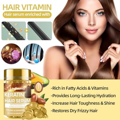 Keratin Hair Treatment Serum,Hair Oil Treatment for Dry Damaged Hair,Hair Oil Capsules with Keratin,Argan Oil-Leave-in Anti Frizz Conditioner with Vitamins A, C, E & B5- No Rinse for All Hair Types - Image 4