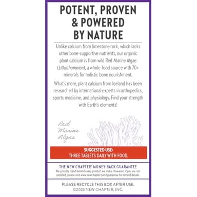 New Chapter Calcium Supplement - Bone Strength Organic Calcium with Magnesium, Vitamin D3+K2, 70+ Trace Minerals for Bone Health, Gluten Free, Easy to Swallow Slim Tablets - 120 Count - Image 7