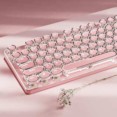 SEUNKWANG EWEADN TK950 Typewriter Keyboard Wireless Mechanical Keyboard, 104 Keys Aesthetic Typewriter Keyboards with White Backlit, Anti-Ghosting, Blue Switch Bluetooth/2.4GHz/Wired Keyboards-Pink - Image 9