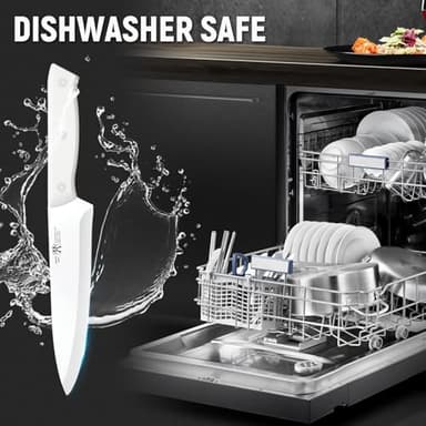 Knife Set, HUNTER.DUAL 15 Piece Kitchen Knife Set with Block and Built-in sharpener, Dishwasher Safe, Anti-slip Handle, White - Image 6