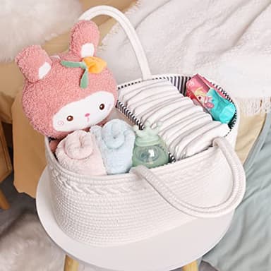 ABenkle Baby Diaper Caddy, Nursery Storage Bin and Car Organizer for Diapers and Baby Wipes, Cotton Rope Diaper Basket Caddy, Changing Table Diaper Storage Caddy - Image 6