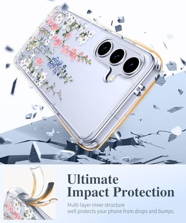 GVIEWIN for Samsung Galaxy S25 Case, [Screen & Camera Lens Protector] [Non Yellowing] Floral Clear Slim Shockproof Military-Grade Protection Phone Cover, Flower Design for Women, Rubiaceae/Colorful - Image 4