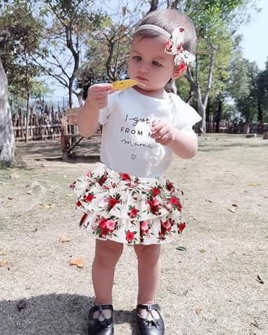 Mioglrie Baby Girl Clothes 12-18 Month Infant Summer Outfits Newborn Ruffle Sleeve Rompers White Floral Skirt Shorts Set Cute Baby Girls' Clothing - Image 2