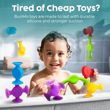 BUNMO Bath Toys Suction - Connect, Build, Create - Toddler Bath Toys - Hours of Fun & Creativity - Fine Motor Skills - Stimulating Sensory Toys - Non-Mouthable Toy 3+ - Textured 10 Pack - Image 7