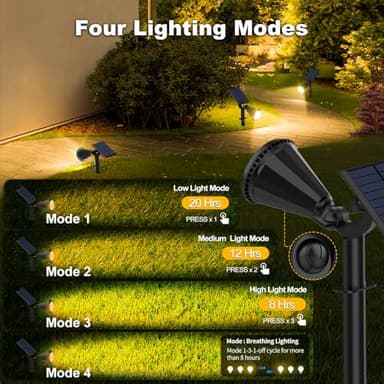 Katipeal Solar Spot Lights Outdoor, 4 Modes/8 Pack Solar Spotlights Waterproof, 180° Adjustable Powered Landscape Lights, Outdoor Solar Lights for Yard Garden Pathway Flag Tree Wall Statue Warm White - Image 3