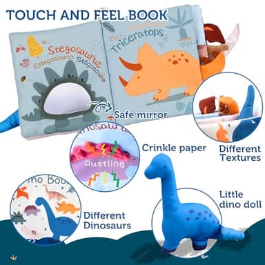 Richgv Baby Books Toys 0-6-12 Months, Baby Boy Gifts Touch and Feel Crinkle Books with Dino Doll, Newborn Infant Carseat Toys 6-9-12 Months Shower Gifts Easter Basket Stuffers - Image 3
