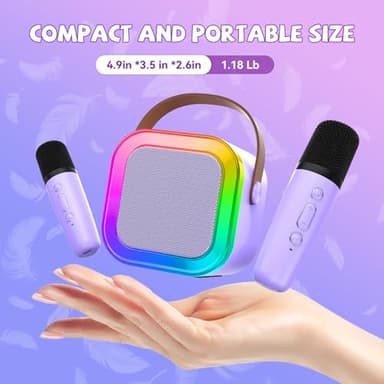 【2025 Newest】 Mini Karaoke Machine for Kids Girls & Boys - Portable Bluetooth Speaker with 2 Wireless Microphones - Kids Birthday Gifts for Ages 4-10 - Kids' Instrument Accessories - Purple - Image 8
