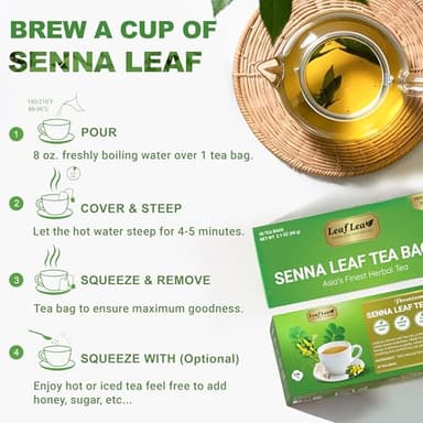 LeafLea 80 Senna Leaf Tea Bags – Natural Herbal Laxative Tea, Supports Gentle Constipation Relief & Healthy Digestion, Caffeine-Free, Sugar-Free, No Gluten, Non-GMO, Vegan, Individually Wrapped - Image 8